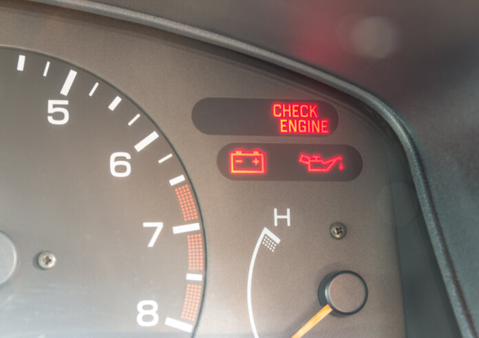 Fehlercode Auto OBD OBD-Fehlercodes: Warnsymbol für Motorprüfung, Öldruck und Batterieladung auf dem Armaturenbrett